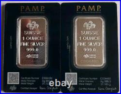 Silver 1oz Bars × 2 PAMP 45 Anniversary Lady Fortuna Lot2