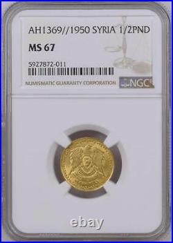 Syria, Gold 1/2 Pound 1950 Ngc Ms 67, Extremely Rare