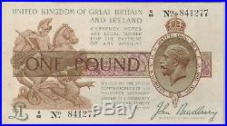 T16 Bradbury 1917 One Pound G68 Banknote In Good Very Fine Or Better Condition