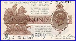 T24 Warren Fisher W96 One Pound Banknote In Near Mint Condition