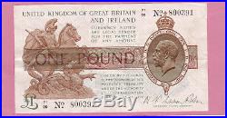 T32 (rarer) 1923 FISHER TREASURY £1 ONE POUND NOTE Square dot type aEF TR18d