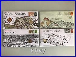 The Four Cities £1 Uncirculated Coin London Edinburgh Cardiff Belfast x4 in FDC