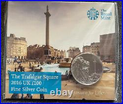 The Trafalgar Square 2016 UK £100 Pound. 999 Silver 2oz Coin