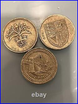 Three 1 pound coins for professional collectors From 1989-2014