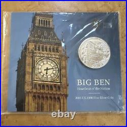 Uk 2015 Big Ben £100 Bu One Hundred Pounds Fine Silver Coin Royal Mint Pack