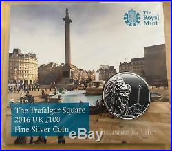 Uk Royal Mint Trafalgar Square 999 Fine Silver One Hundred Pound £100 Coin 2016
