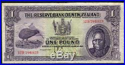 Very Scarce One Pound New Zealand 1934 aVF Number Letter 12B 796823