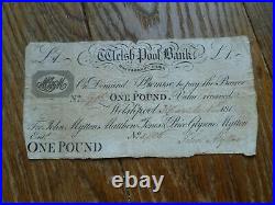 WALES, CYMRU, 1813 WELSHPOOL BANK £1 ONE POUND NOTE, MONTGOMERYSHIRE George iii